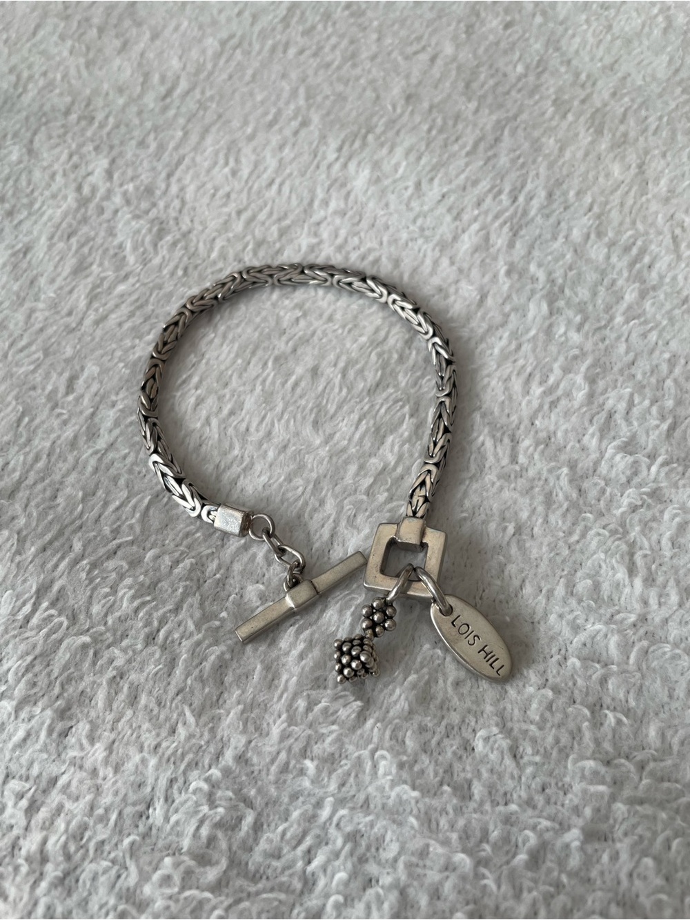 Vintage Lois Hill 925 Silver Toggle Charm Bracelet with Cluster & Signature Tag